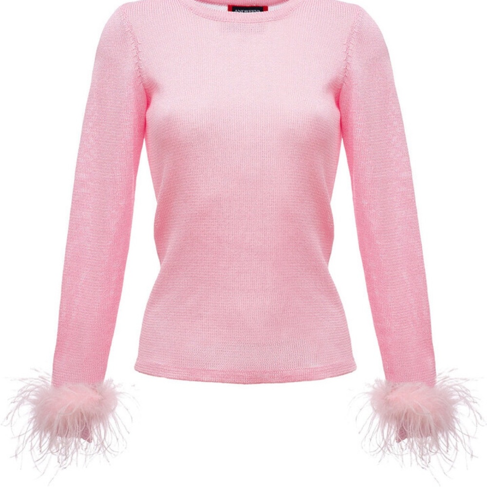 Andree Pink Long Sleeve Top with Feather Cuffs